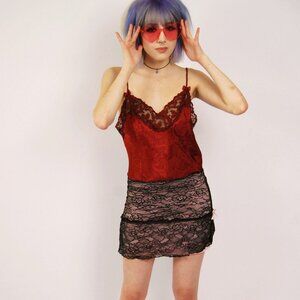 Y2K Lace Mini Skirt (M) medium black pink vintage sexy baddie coquette punk diva